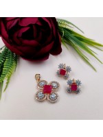 Red Stone Fancy American Diamond Locket Set 